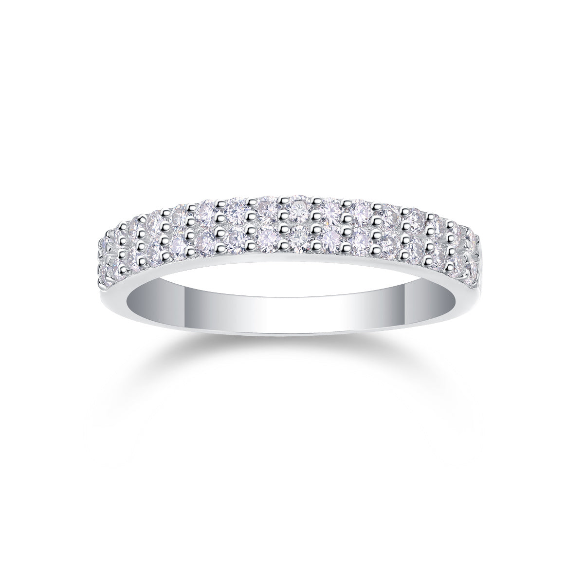 Twin Radiance – Double Row Moissanite Silver Ring