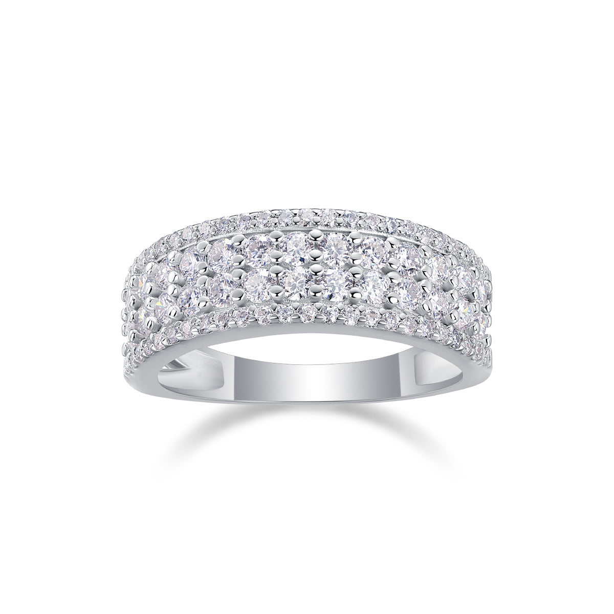 Starlit Harmony – Multi-Row Moissanite Silver Ring