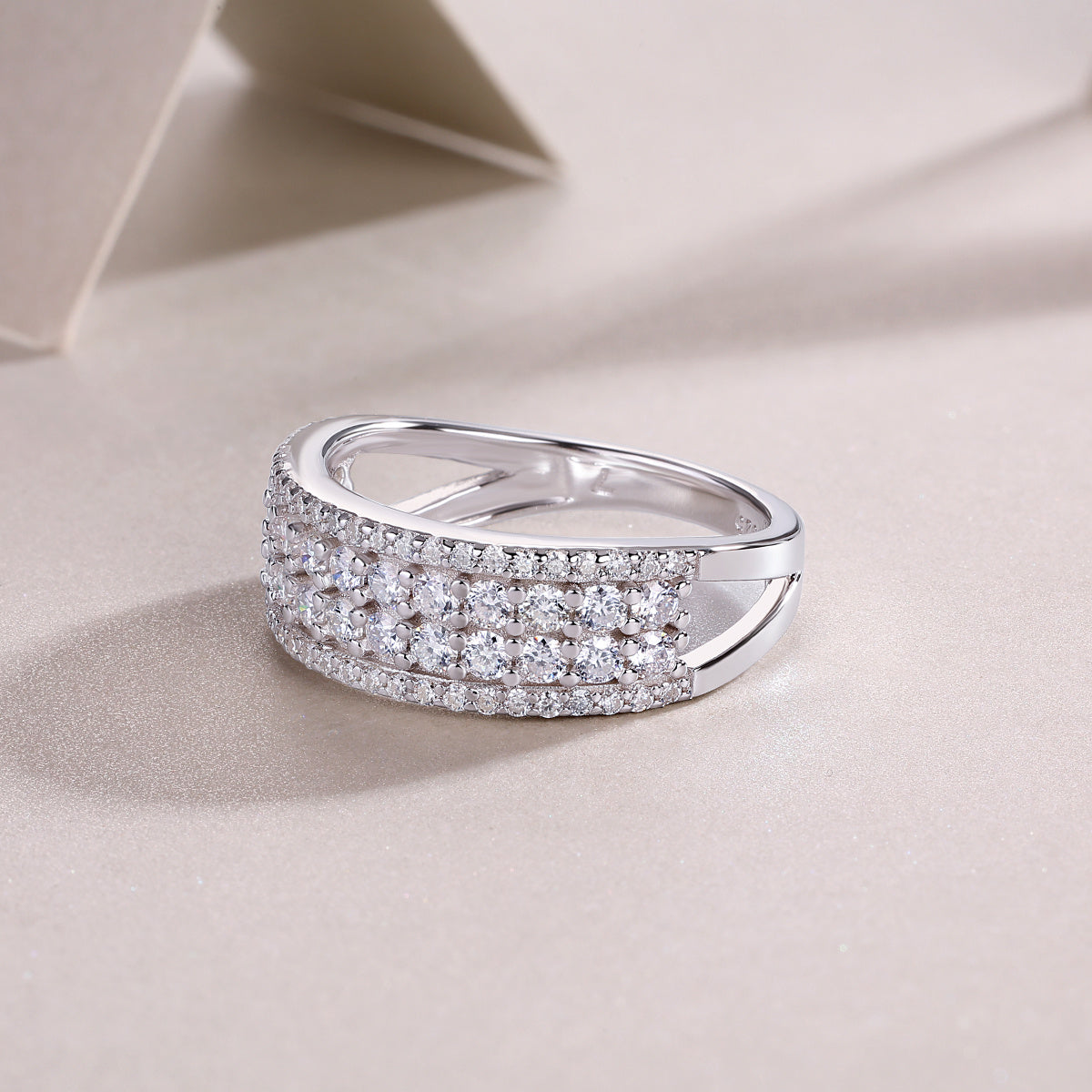 Starlit Harmony – Multi-Row Moissanite Silver Ring