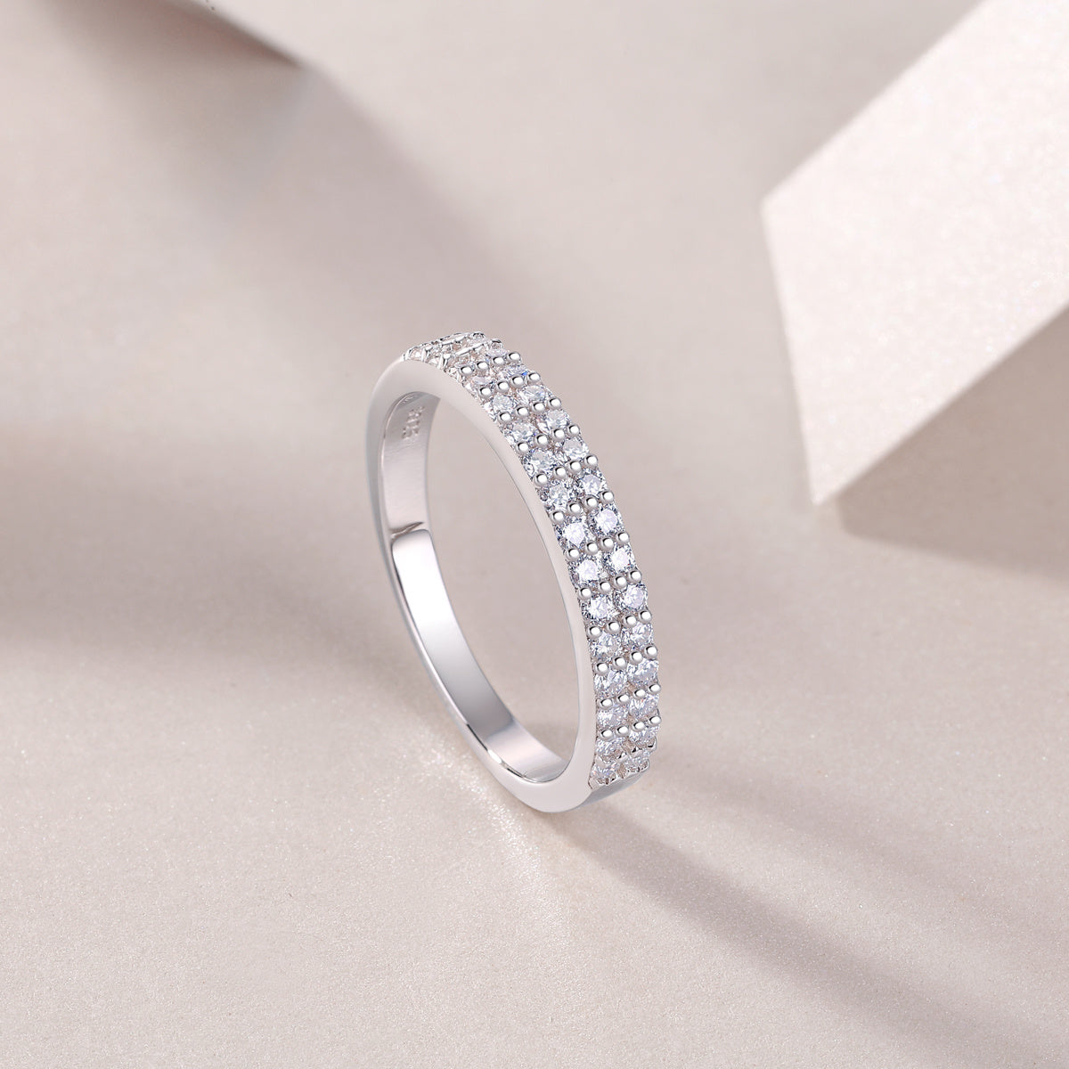 Twin Radiance – Double Row Moissanite Silver Ring