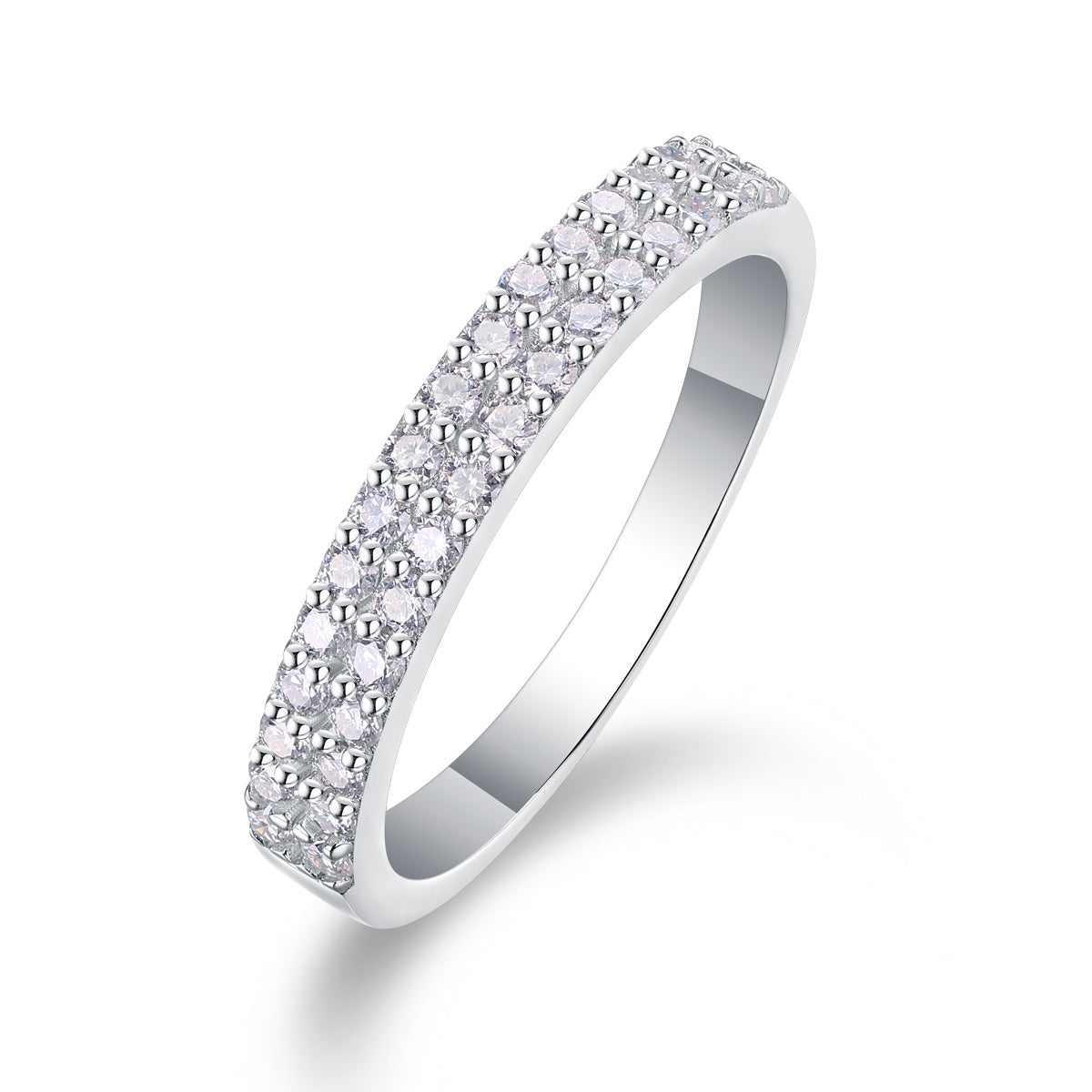 Twin Radiance – Double Row Moissanite Silver Ring