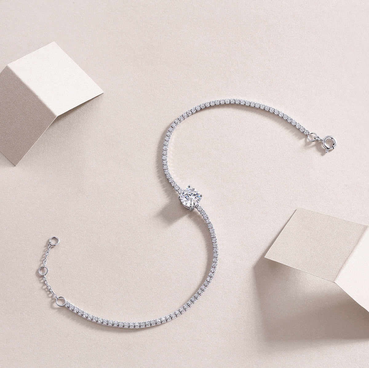 Morning Mist – Silver Moissanite Beaded Bracelet