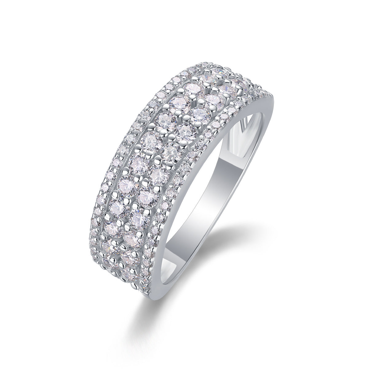 Starlit Harmony – Multi-Row Moissanite Silver Ring