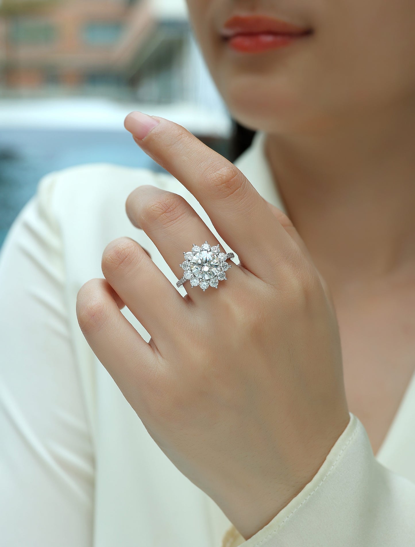Sunflower - Moissanite Silver Ring