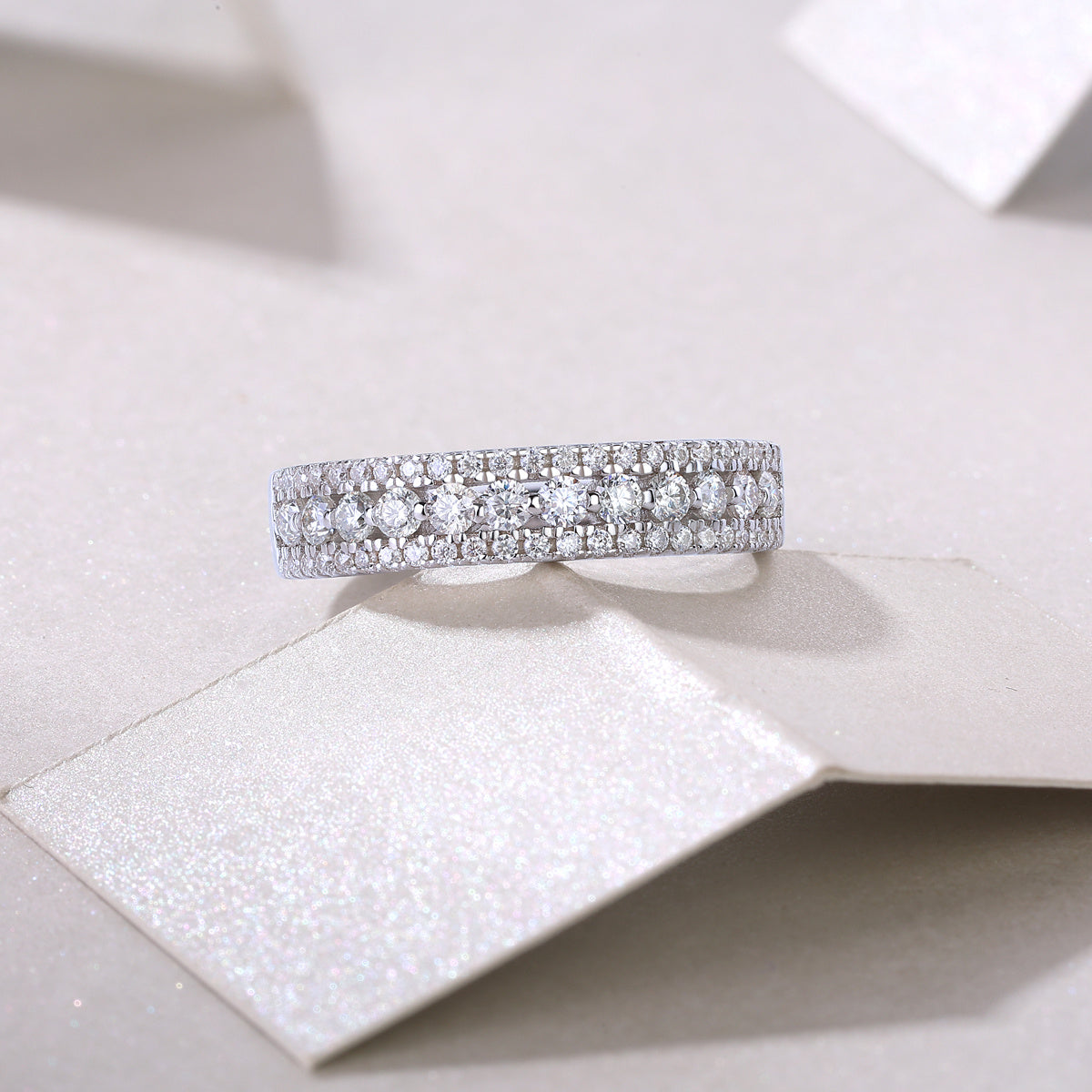 Radiant Waves – Multi-Row Moissanite Silver Ring