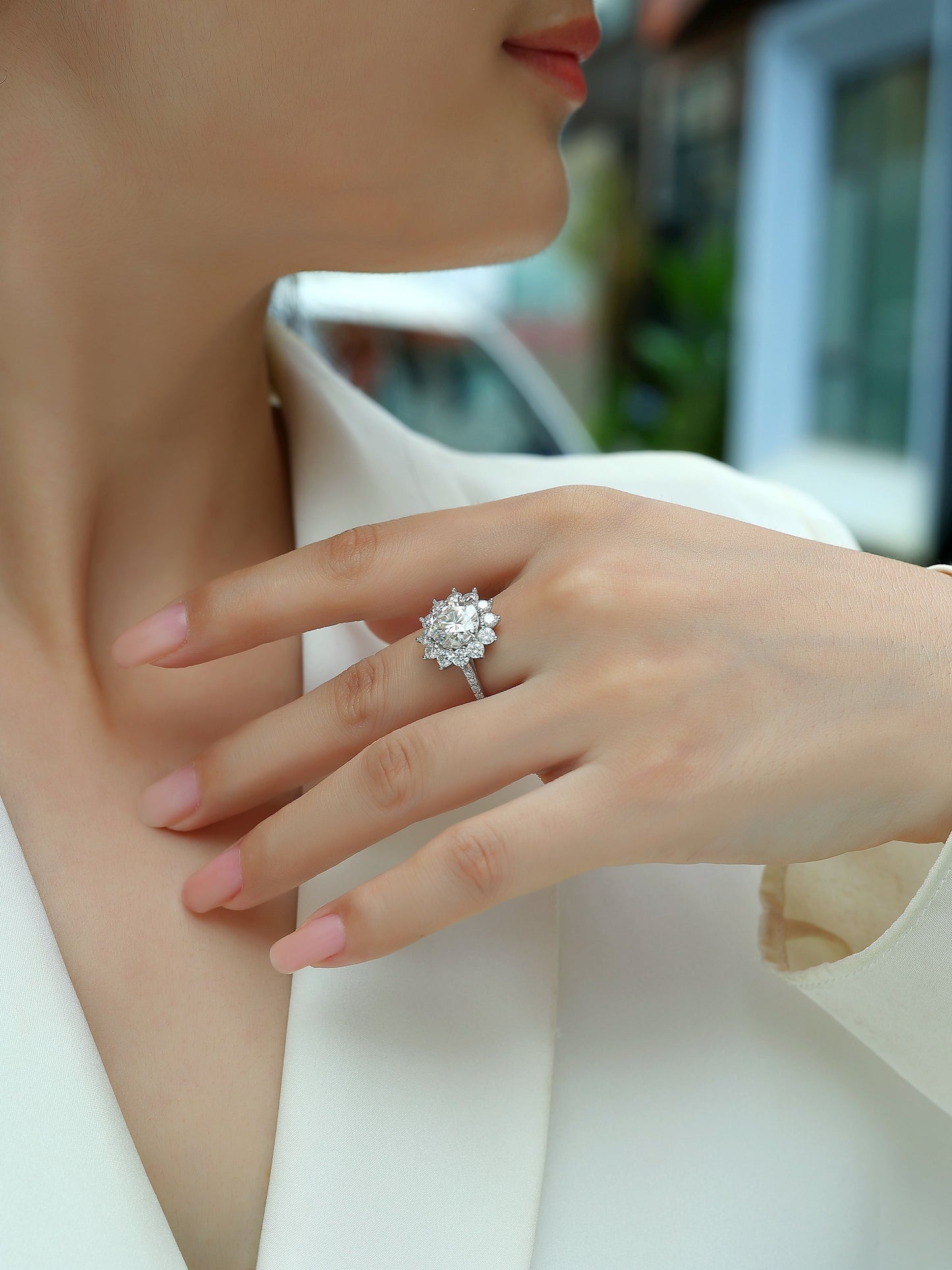 Sunflower - Moissanite Silver Ring