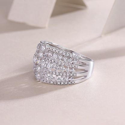 Radiant Cascade – Moissanite Silver Ring