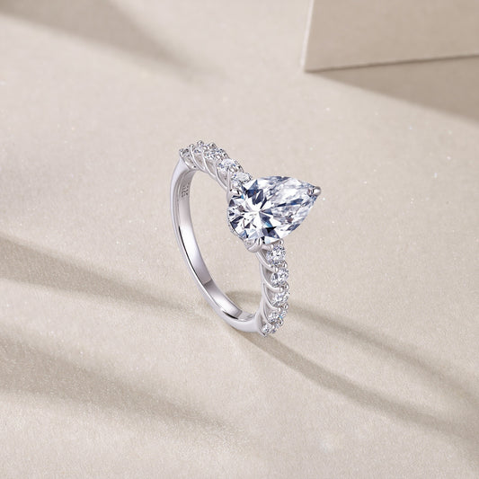 Lunar Tear – Silver Moissanite Ring