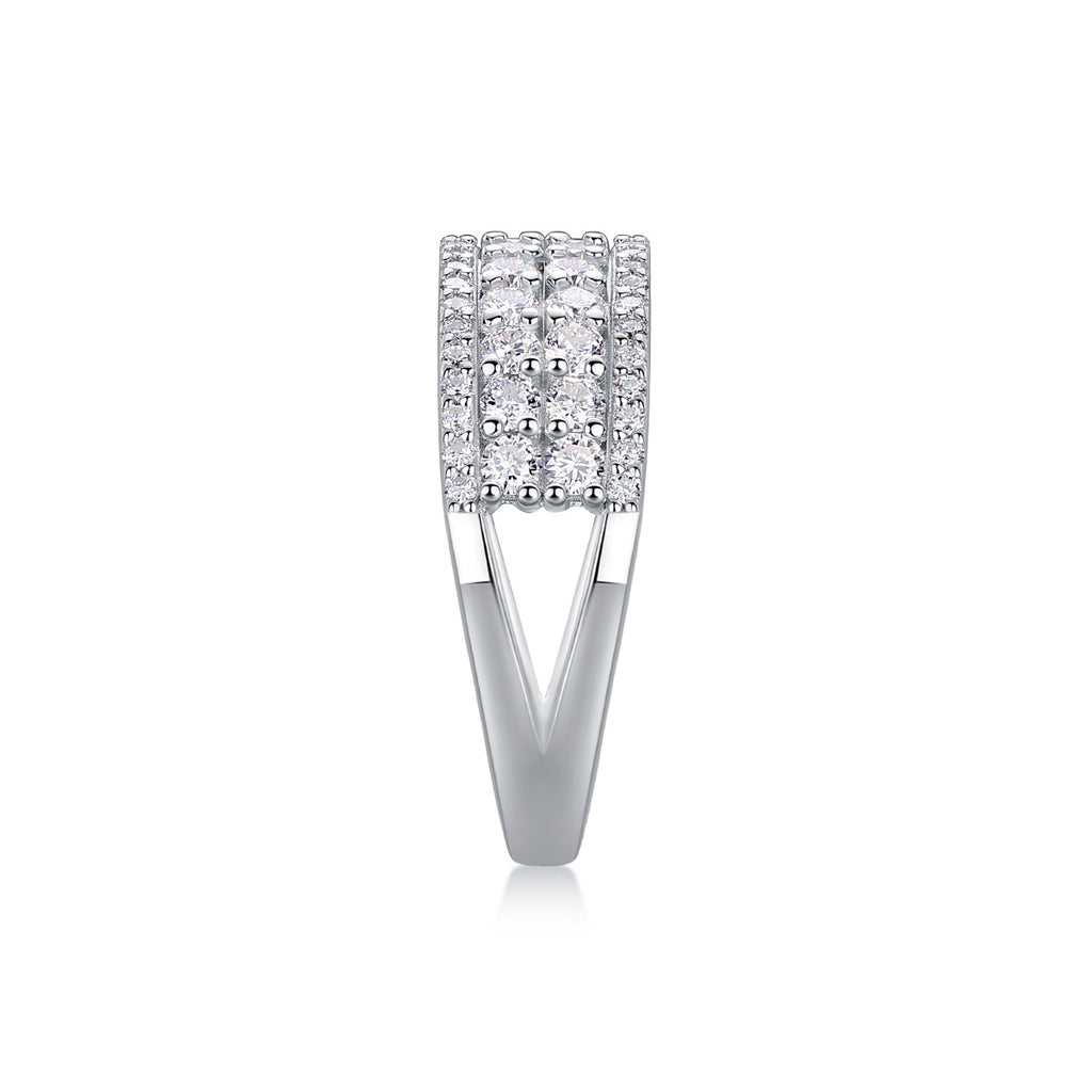 Starlit Harmony – Multi-Row Moissanite Silver Ring