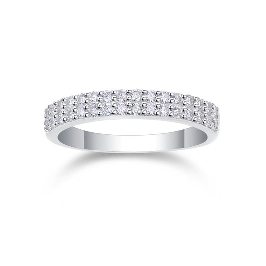 Twin Radiance – Double Row Moissanite Silver Ring