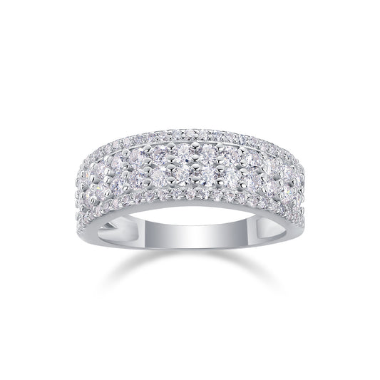 Starlit Harmony – Multi-Row Moissanite Silver Ring