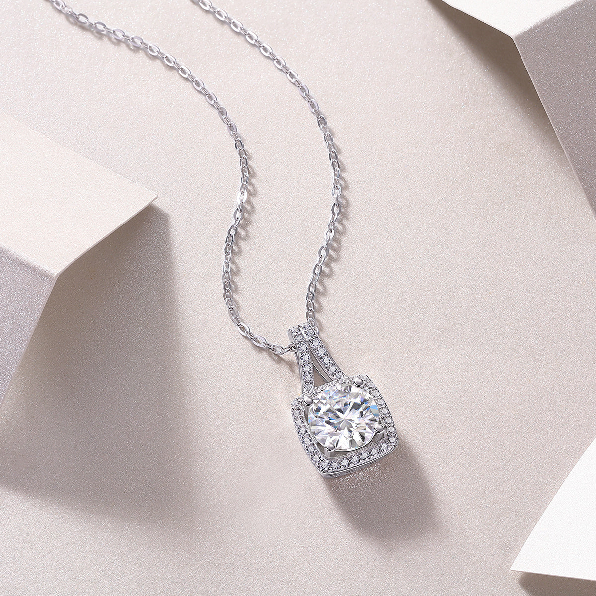 Celestial Cube – Moissanite Silver & Platinum Pendant