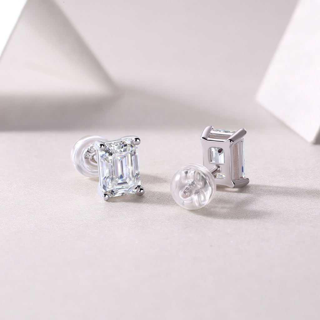 Radiant Pillar – Moissanite Silver Stud Earrings