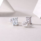 Radiant Pillar – Moissanite Silver Stud Earrings