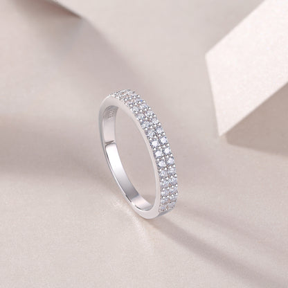 Twin Radiance – Double Row Moissanite Silver Ring