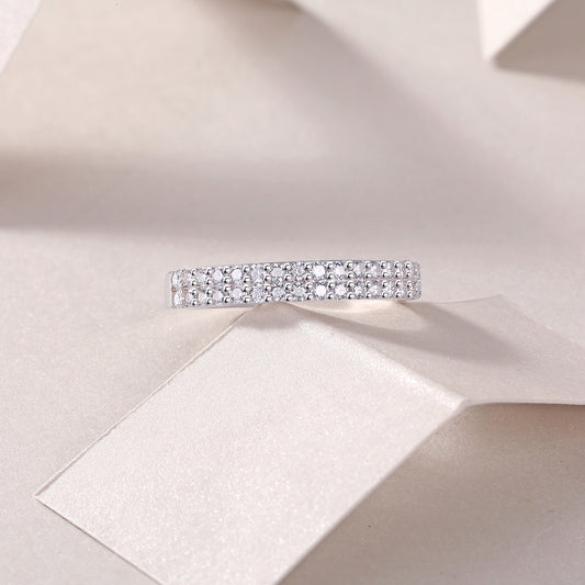 Twin Radiance – Double Row Moissanite Silver Ring
