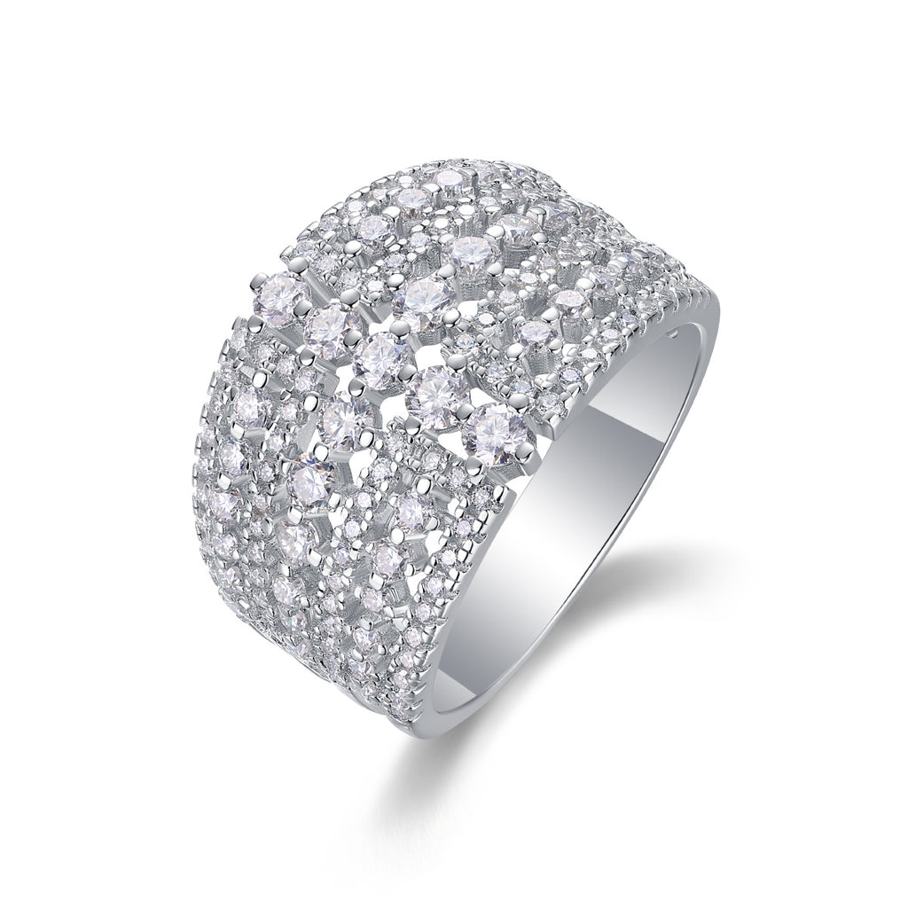 Radiant Cascade – Moissanite Silver Ring