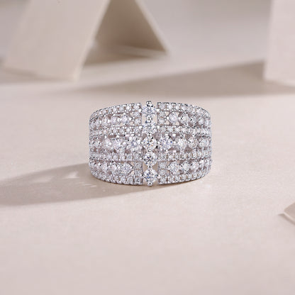 Radiant Cascade – Moissanite Silver Ring