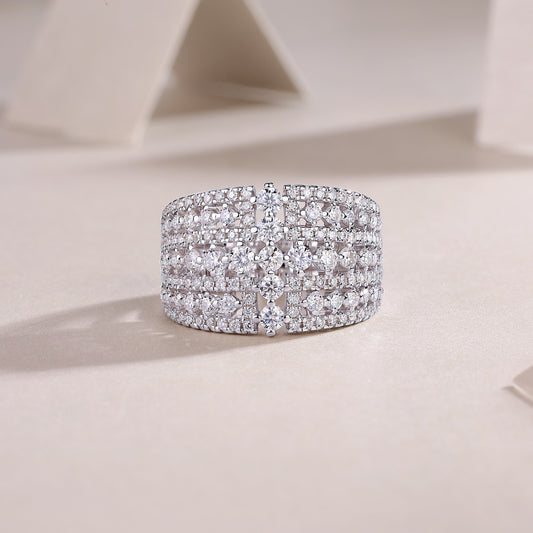 Radiant Cascade – Moissanite Silver Ring