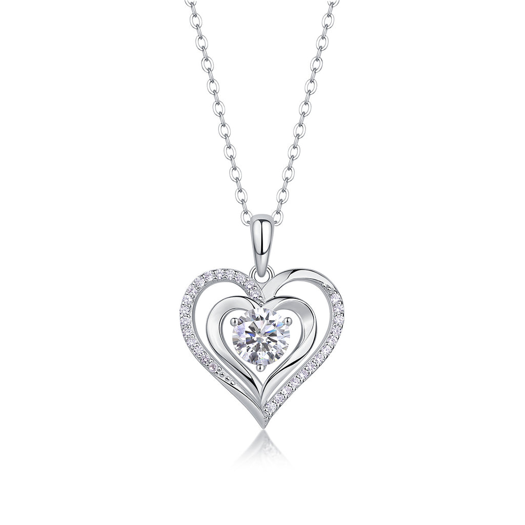 Heart-to-heart Connection - A Fashionable And Luxurious Diamond Jewelry Pendant Set With 1-carat Moissan Diamond S925 Sterling Silver And Platinum Plating