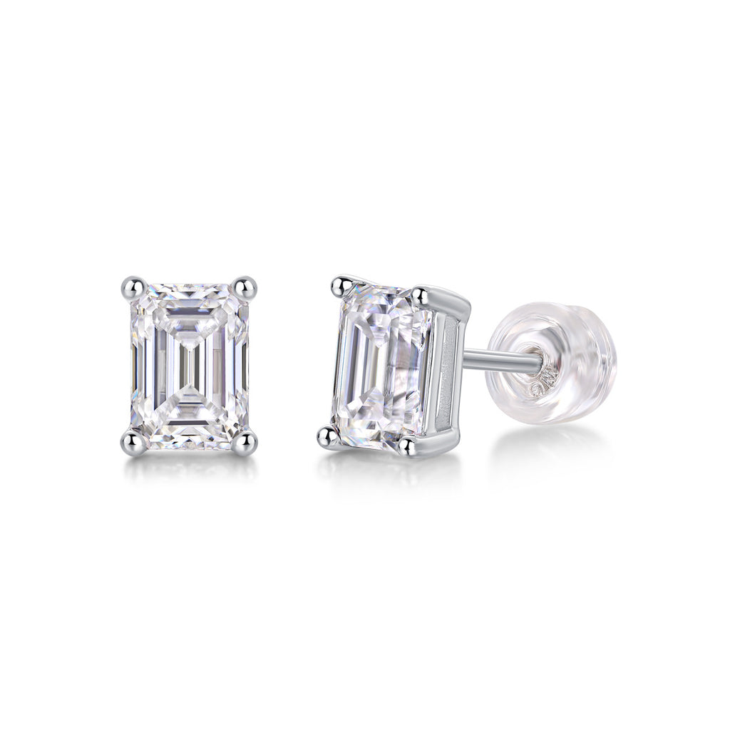 Radiant Pillar – Moissanite Silver Stud Earrings