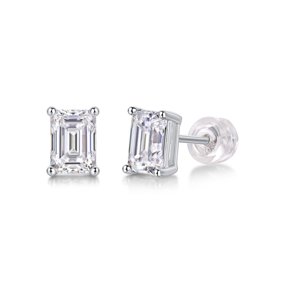 Radiant Pillar – Moissanite Silver Stud Earrings