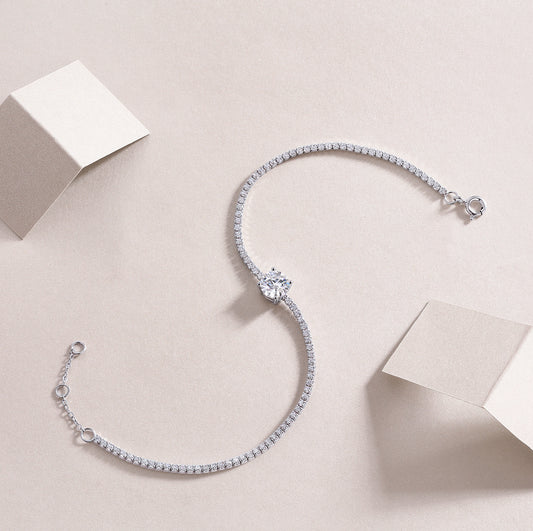 Morning Mist – Silver Moissanite Beaded Bracelet