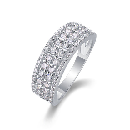 Starlit Harmony – Multi-Row Moissanite Silver Ring