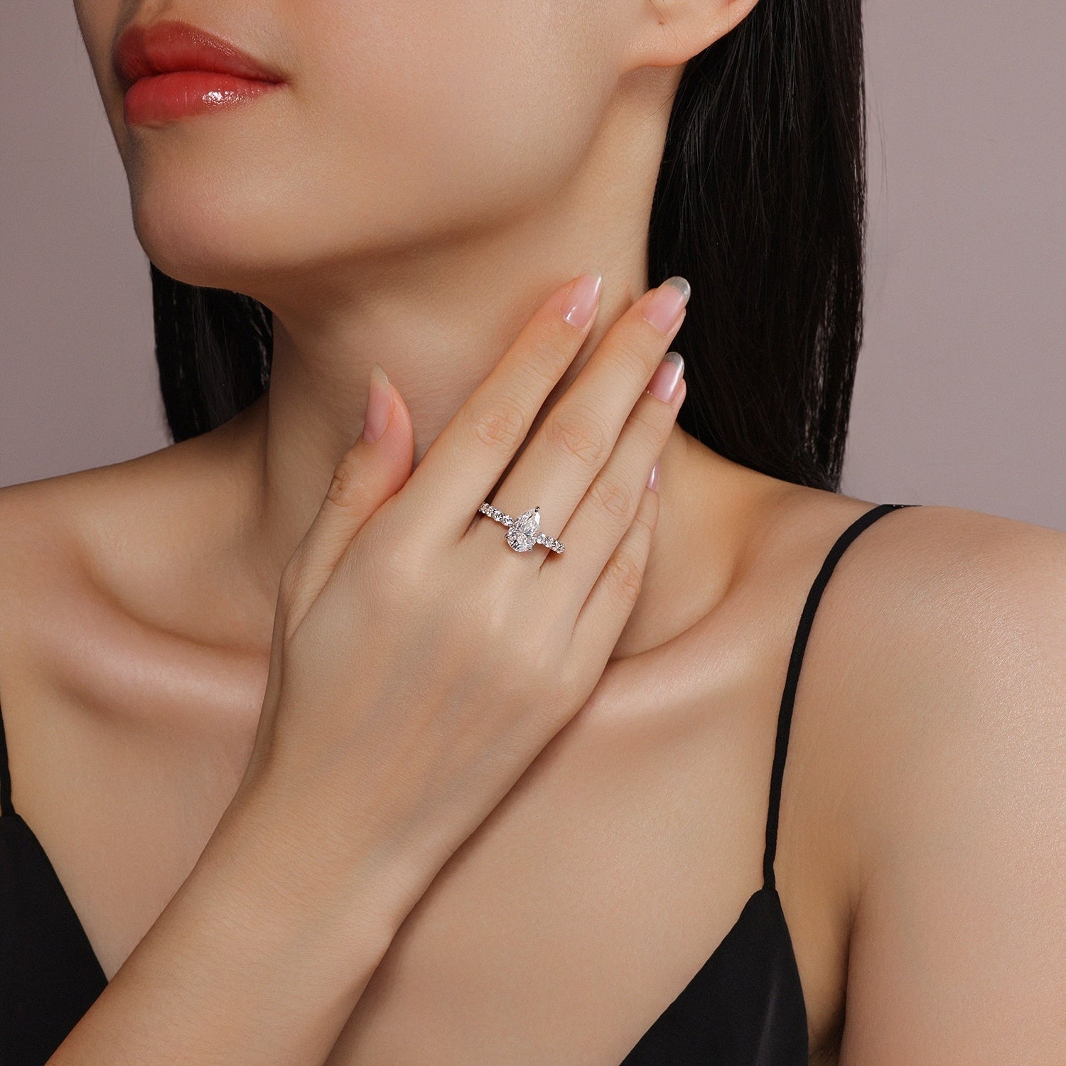 Lunar Tear – Silver Moissanite Ring