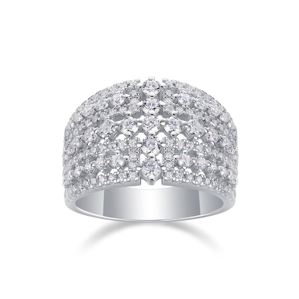 Radiant Cascade – Moissanite Silver Ring