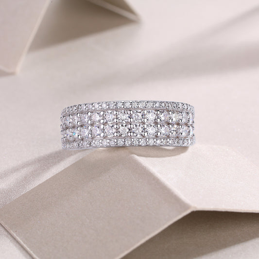 Starlit Harmony – Multi-Row Moissanite Silver Ring